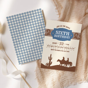Kinder Westerne Verjaardag Blauw & Bruin Feest Kaart