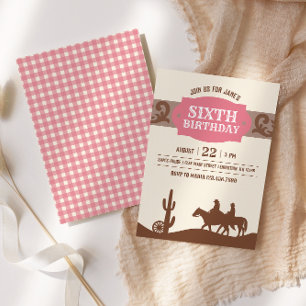 Kinder Westerne Verjaardag Roze & Bruin Feest Kaart