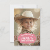 Kinder Westerne Verjaardag Roze/Bruin Foto Bedankkaart (Voorkant)