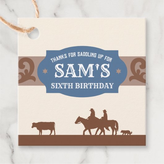 Kinder Westerne verjaardagsfeestje blauw/bruin dan Bedankjes Labels (Voorkant)