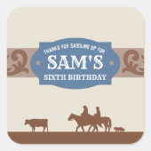 Kinder Westerne verjaardagsfeestje blauw/bruin dan Vierkante Sticker (Voorkant)