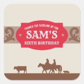 Kinder Westerne verjaardagsfeestje rood/bruin dank Vierkante Sticker (Voorkant)
