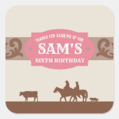 Kinder Westerne verjaardagsfeestje roze/bruin dank Vierkante Sticker (Voorkant)