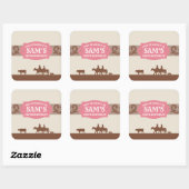 Kinder Westerne verjaardagsfeestje roze/bruin dank Vierkante Sticker (Vel)