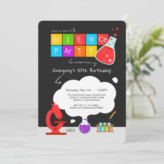 Kinder wetenschapspartij uitnodiging (Staand voorkant)