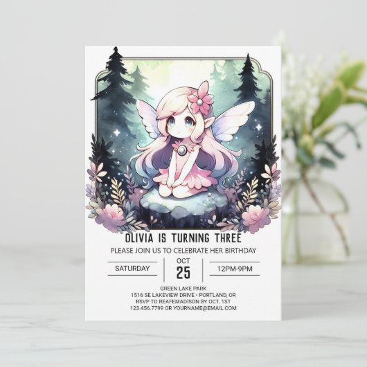 Kinder Whimsy Fairy verjaardag Kaart (Staand voorkant)