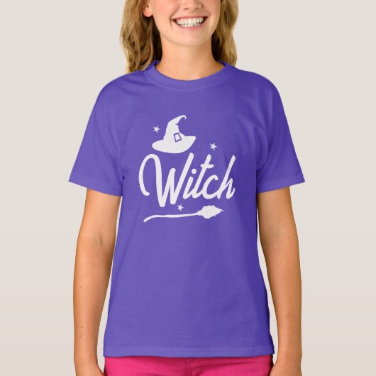 Kinder Wicked Witch Halloween T-shirt, Pet Broom T-shirt (Voorkant)