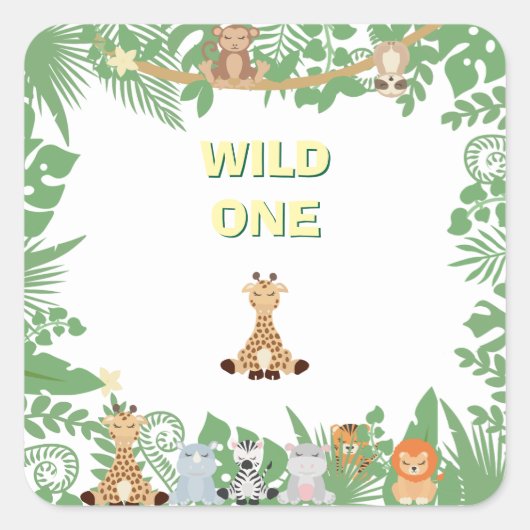 Kinder Wild One Birthday Party Square Sticker (Voorkant)