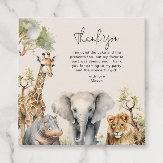 Kinder Wilde Dier Foto Verjaardag Bedankjes Labels (Voorkant)
