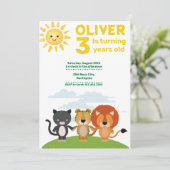 Kinder wilde schattige dieren 3e verjaardag kaart (Staand voorkant)