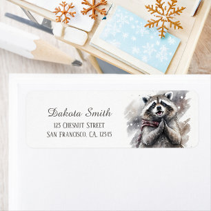 Kinder Winter Waterverf Raccoon Retouradres Etiket