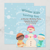 Kinder winteruitnodiging kaart (Voorkant / Achterkant)