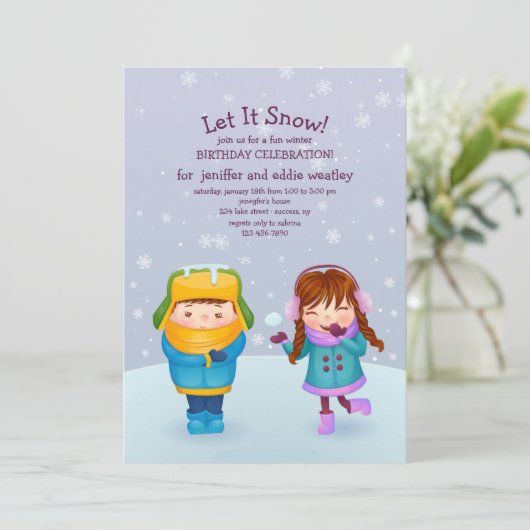 Kinder winteruitnodiging kaart (Staand voorkant)