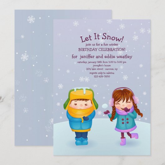 Kinder winteruitnodiging kaart (Voorkant / Achterkant)