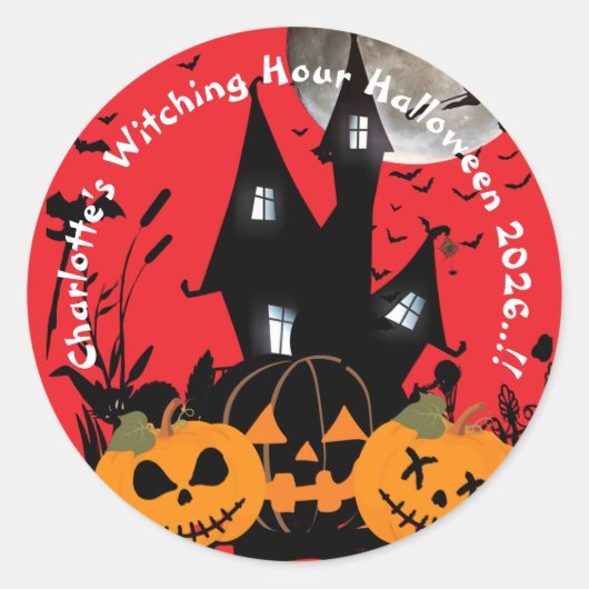 Kinder Witching Hour Halloween Party Ronde Sticker (Voorkant)