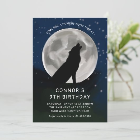 Kinder Wolf Howling van de Moon Wolves Party Kaart (Staand voorkant)