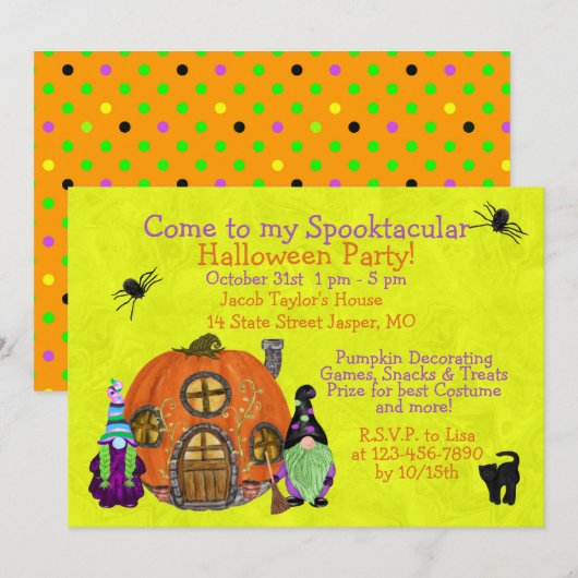 Kinder woordvoerder van Gnomen Halloween Party Kaart (Voorkant / Achterkant)