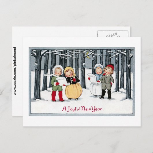 Kinder zang in het nieuwe jaar feestdagenkaart (Voorkant / Achterkant)