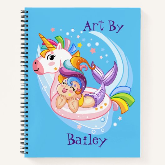 Kinder Zeemeermin en Unicorn - aangepaste ketting Notitieboek (Voorkant)