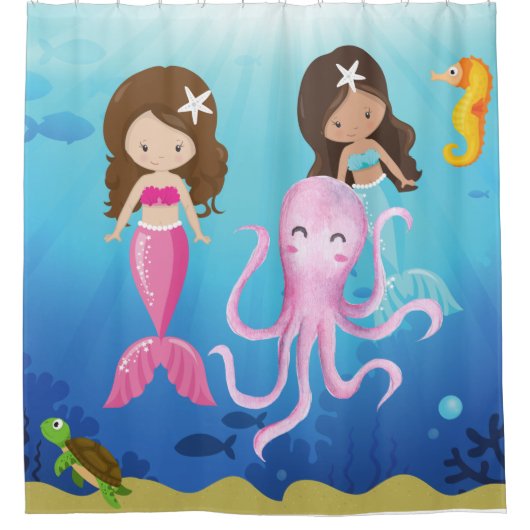 Kinder zeemeerminnen onder het Zee-douchergordijn Douchegordijn (Voorkant)