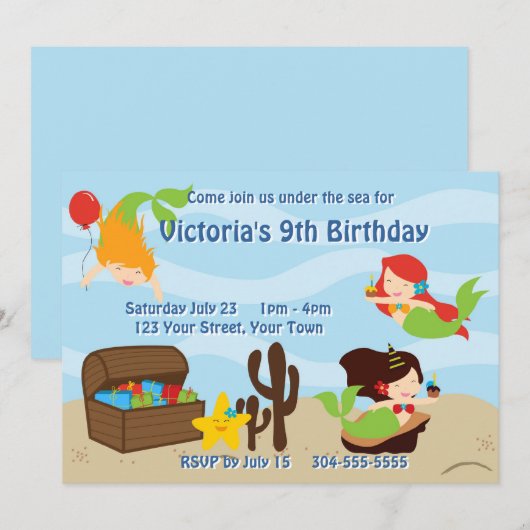 Kinder zeemeerminnende partij kaart (Voorkant / Achterkant)