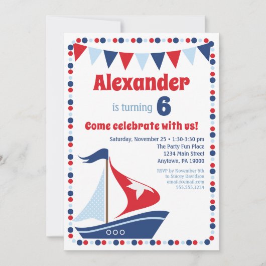 Kinder zeezeilboot Birthday Party Kaart (Voorkant)