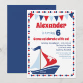 Kinder zeezeilboot Birthday Party Kaart (Voorkant / Achterkant)