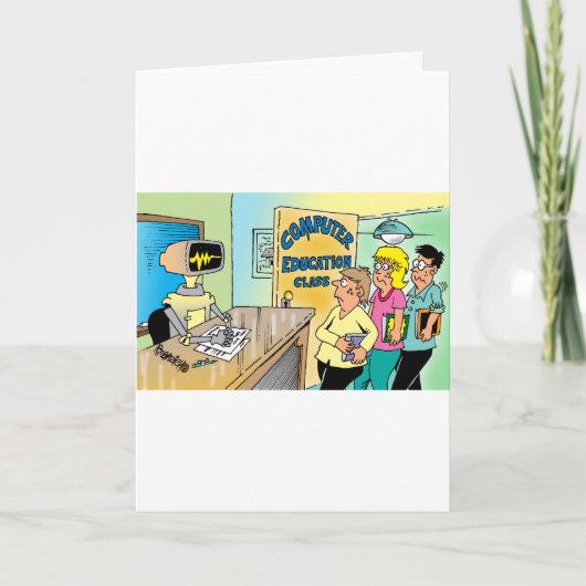 Kinder zie robotleraar in computerles kaart (Voorkant)