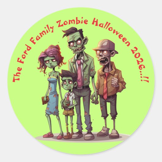 Kinder Zombie Familie Halloween Party Ronde Sticker (Voorkant)