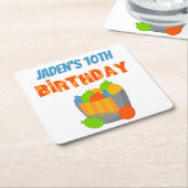 Kinder zomerdag in de waterballonpool kartonnen onderzetters (Schuin)