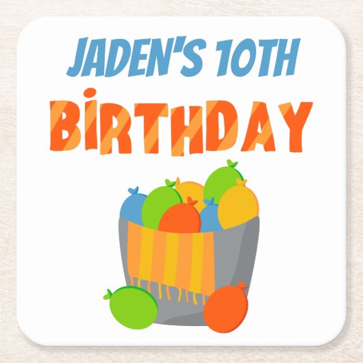 Kinder zomerdag in de waterballonpool kartonnen onderzetters (Voorkant)