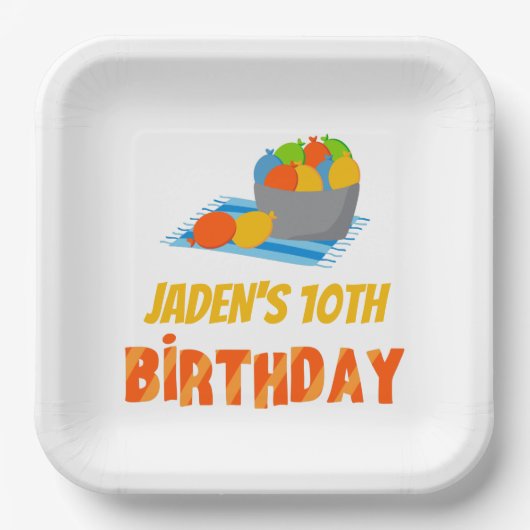 Kinder zomerdag in de waterballonpool papieren bordje (Voorkant)