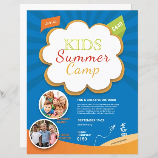 Kinder zomerkamp flyer sjabloon (Voorkant / Achterkant)