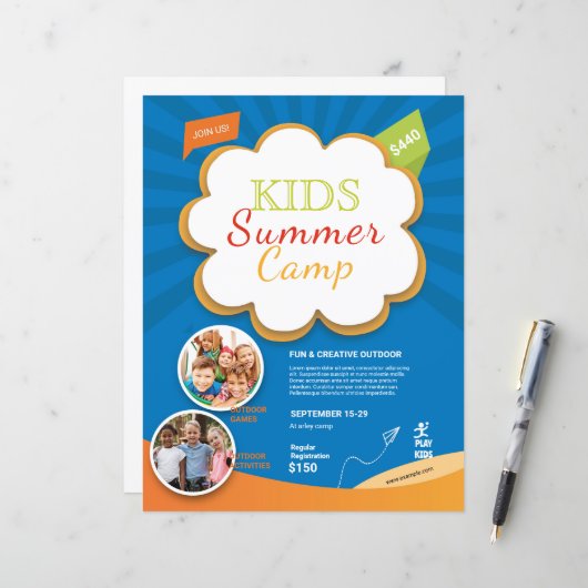 Kinder zomerkamp flyer sjabloon (Voorkant / Achterkant in situ)