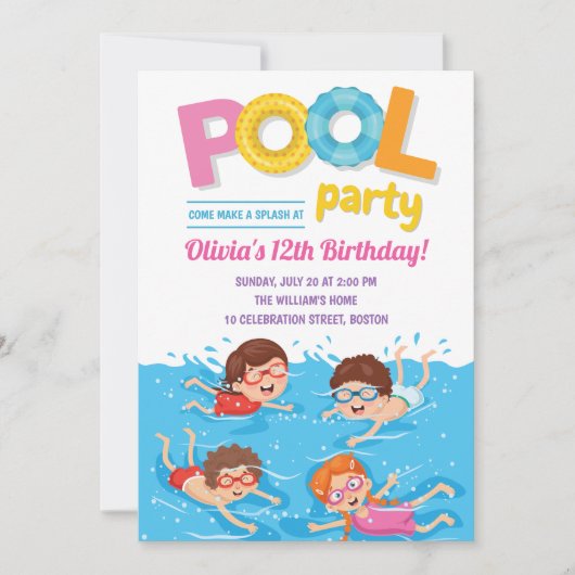 Kinder zomerpool: Birthday Kaart (Voorkant)