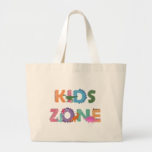 Kinder zone Dinosaurs Grote Tote Bag (Voorkant)