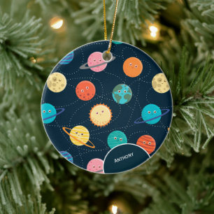 Kinder zonnepanelen Patroonblauw Kerstmis C Keramisch Ornament