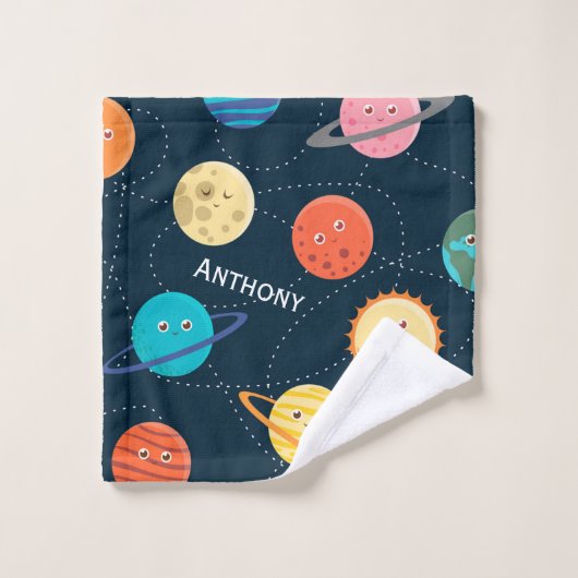 Kinder zonnestelsel Planeten Patroonblauw Bathroom Bad Handdoek (Wasdoekje)