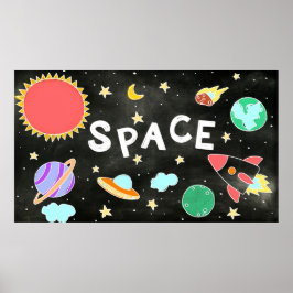 Kinder Zonnesysteemmoderne grafische ruimtewand Poster