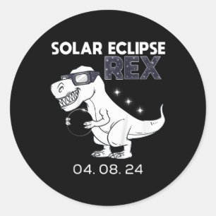 Kinder Zonsverduistering T Rex 04.08.2024 Dino Fun Ronde Sticker