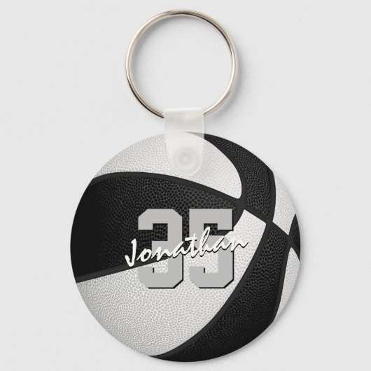 kinder zwart wit gepersonaliseerde basketbal sleutelhanger (Voorkant)
