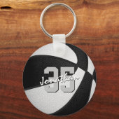 kinder zwart wit gepersonaliseerde basketbal sleutelhanger (Voorkant)
