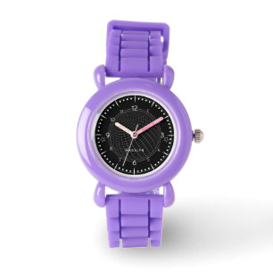 Kinder Zwart & Wit Glob Meisje Naam Paarse Strap Horloge
