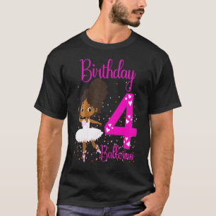 Kinder Zwarte Ballerina 4e Verjaardag Party Theme T-shirt