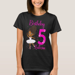 Kinder Zwarte Ballerina 5e Verjaardag Party Theme T-shirt