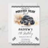 Kinder zwarte monstertrucks zijn jarig kaart (Voorkant)