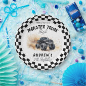 Kinder zwarte monstertrucks zijn jarig papieren bordje (Feest)