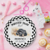 Kinder zwarte monstertrucks zijn jarig papieren bordje (Feest)