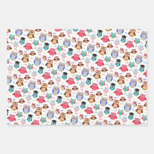 Kinderachtig naadloos patroon met schattige uilen  inpakpapier vel (Voorkant 3)