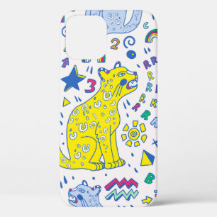 kinderachtig patroon met tijger, letters, regenbog Case-Mate iPhone case